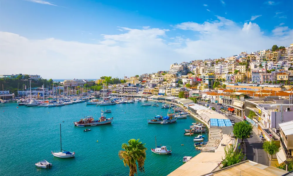 A marina and hillside town on the Mediterranean coast of Cyprus.